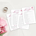 Wedding Shower Games Cards, Who Knows The Bride Best, Bridal Shower Games 25 Guests, Engagement Party Wedding Games for Guests, Pink Ribbon Bow Wedding Party Supplies - E03