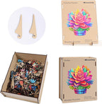 Valentine's Day Wooden Puzzles Colorful Flower Pot 200pcs 11.2'' x 11.2'', Luxurious Shaped Wood Puzzle, Beautiful Package, Best Gift for Adults and Kids, Family Game