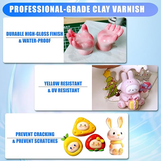 Air Dry Clay Glaze, Air Dry Clay Varnish, Polymer Clay Glaze, High Gloss Clay Sculpture Sealant for Air Dry Clay Pottery Waterproof Scratch Resistant Varnish for Clay (60ML X 2Pack)