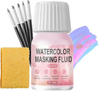 WANJAO Masking Fluid for Watercolor Painting, Liquid Masking Tape with Silicone Pens Cleaning Brush for Painting Fast Drying Easy Peel Use to Art Watercolor Supplies Retouching Covering, 30ml Red