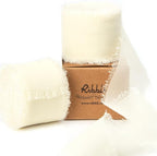 Ribbli Chiffon 1-1/2 inch x 20 Yard Handmade Fringe Cream Ivory Silk Ribbon for Wedding Invitations, Bridal Bouquets, Flower Arrangement Decoration