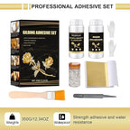 Gilding Adhesive Set Gold Leaf Sheets for Art 100ml Water Based Metal Leaf Glue and 100ml Varnish, Gold Foil Sheets for Crafts 100 pcs, 2 Brushes and 1 Sheet Tweezers