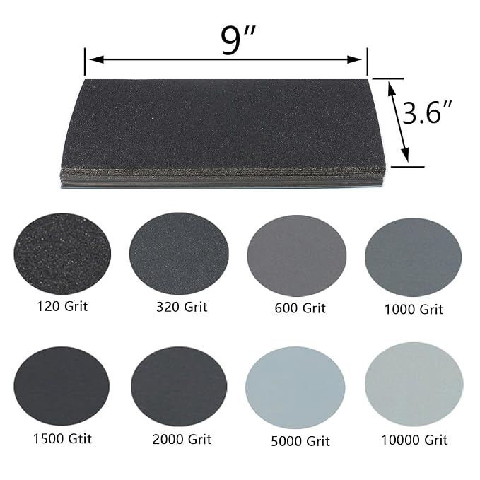 60Pcs of 9x3.6 Inch 8 Grit Mixed Packing Wet and Dry Sandpaper, Woodworking Furniture/Automobiles/Metal/Lacquer Polishing Sanding Sheets，120/320/600/1000/1500/2000/5000/10000 Grit