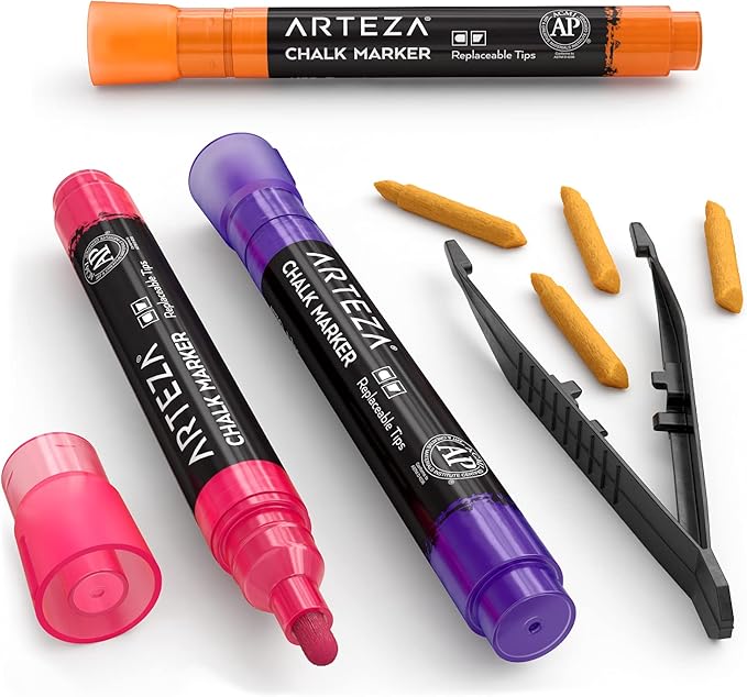 ARTEZA Liquid Chalk Markers, Set of 16 Bright Colors, Chalkboard Pens for Blackboard, Whiteboard, Windows, Mirrors, Glass, Restaurant Menu, Signs.