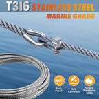 Stainless Steel Cable for Railing - 100FT 1/4" T316 Wire Rope with Clamps and Thimbles - 7 x 19 Strands 6700 LBS Breaking Strength for Outdoor Deck Railing Zipline