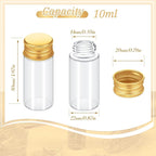100 Pcs Small Clear Vials Spice Mini Jars with Lids Mini Glass Bottles with Screw Aluminum Metal Caps Tiny Jars Sample Containers for Powder Cream Cosmetic Jewelry Wedding(10 ml,Gold Caps)