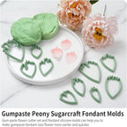 KALAIEN Flower Silicone Mold, 10 Pcs Gumpaste Cutters, 2 Pcs Peony Petal Fondant Veining Molds for Sugarcraft Flower Decorating Mold