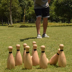 NI-ROU Outdoor Giant Lawn Bowling Games Rubber Wooden Lawn Set Fun Sports Games Outside or Indoor for Family Adults and Kids Backyard Skittles Carrying Bag with 10 Pins and 2 Balls