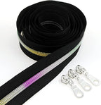 Leekayer #5 Metallic Nylon Coil Zippers by The Yard Rainbow Teeth Zipper Bulk 10 Yards Black Tape with 25pcs Silver Sliders for DIY Sewing Tailor Craft Bag(Black)