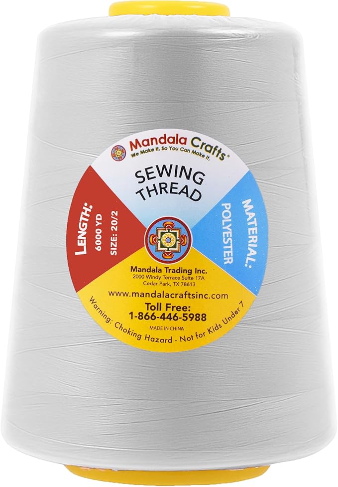 Mandala Crafts 4 Pack of Serger Threads Cones Spools - 20S/2 24000 Yards Polyester Silver Gray Threads for Sergers Machine and Overlock Quilting Sewing Machine