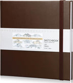 Moinchore Back to School Gifts Square Sketchbook 8 x 8 Inch Hardcover Art Sketch Book Drawing Papers 120 Pages, Mixed Media Journal Notebook with Elastic Closure Sketchbook for Drawing(Brown)