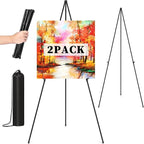 Easel Stand for Sign, 63" Portable Easels Stand for Display, Lightweight Adjustable Tripod Art Easel Stand for Wedding Sign, Black Metal Painting Easel with Portable Bags (2 Pack)