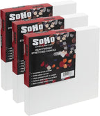 SoHo Urban Artist, 18x18 Heavyweight Stretched Cotton Canvas for Painting - 1.5" Deep- 3 Pack, Triple Primed, 100% Cotton Canvas, Archival, Universal Primed for Oil, Acrylic, Alkyd, Mixed Media