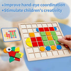 Montessori Tangram Educational, Geometric Shapes Puzzle Toys with 120Pcs Wooden Puzzle Blocks and 20Pcs Cards, Colorful Pattern Montessori Children's Educational Gifts for Kids Ages 3 and Up