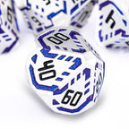 Metal DND Sci-fi Dice Set 7PCS Stripe Polyhedral Dice for Dungeons Dragons RPG Role Playing Game, Glitter D and D Dice with Gift Box D6 D8 D10 D12 D20 (Silver Blue)