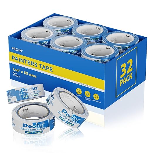 Blue Painters Tape 1.5 Inch Bulk, 32 Roll Painting Tape Blue Masking for Painting Wall DIY Edge, Paint 1.41 Inch 55 Yards X 32 Rolls 1760 Total Yards