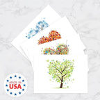 Seasons of Life Note Card Assortment Pack/Set Of 24 Greeting Cards And White Envelopes / 4 7/8" x 3 1/2" Cards Featuring 4 Seasonal Tree Designs