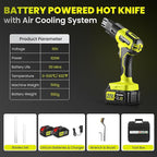 Huanyu Cordless Hot Knife with Temperature Display 100W Max 500℃ 3.0Ah Battery Powered Air Cooling Cutting Tool 2 Blades 4"+6" Set Electric Hot Knife for Styrofoam, Rope, Fabric, Acrylic