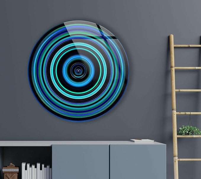 My Photostation.com 24''(60cm) Diameter Blue and Green Round Glass Wall Art Tempered Glass Printing Wall Decor Large Wall Art Wall Hangings