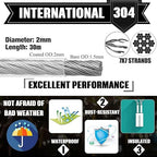 1/16 Inch Stainless Steel Cable 100FT with M5 Turnbuckle - 304 SS Wire Rope Kit for Outdoor Sun Shade, Garden, Deck (1/16" 100FT Wire Rope Kit)