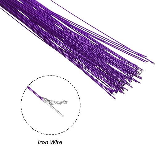 PATIKIL 32 Inch 22 Gauge Floral Stem Wire, 3 Pack/120 Pieces Bouquet Stem Paper Wrapped for DIY Crafts Flower Arrangements, Purple