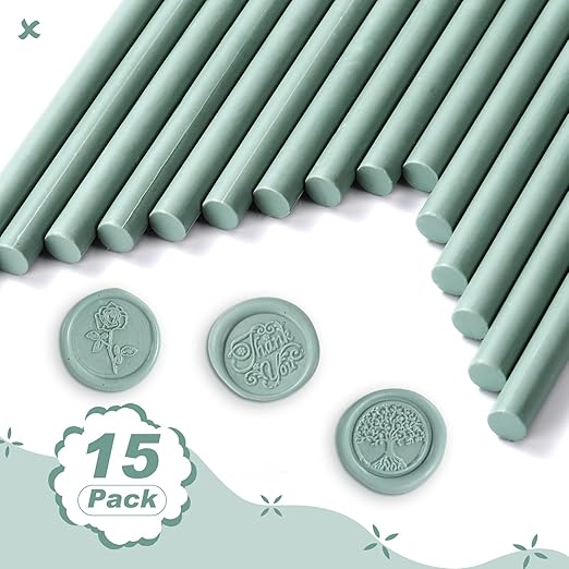 Nuanchu 15 Pcs Glue Gun Sealing Wax Sticks Retro Vintage Wax Sticks for Seal Stamp and Letter for Wedding Invitations Card Envelope Christmas Holiday Gift Ideas(Cyan)