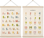 HRQKO Boho Alphabet Numbers Poster Hanger Frame Set of 2, Classroom Wall Decor, Abc Poster Wall Art with Wooden Frames, Alphabet Banner Wall Hanging Decor for Toddler Playroom Nursery, 16x24 inch