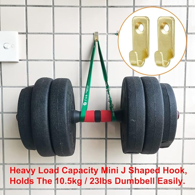 10pcs Heavy Duty J-Shaped Hangers 304 Stainless Steel Wall Mounted Mini J Hook for Mirror Picture Frames Hanging Wire/D Rings/Keyhole Hangers (Gold)