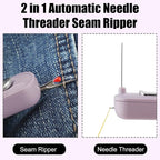 Needle Threaders, 2 in 1 Plug-in Needle Threader Seam Ripper Tool, Automatic Stretchable Seam Rippers for Sewing, Hand Quilling Supplies,Embroidery Stitch Removal (Purple/Green)
