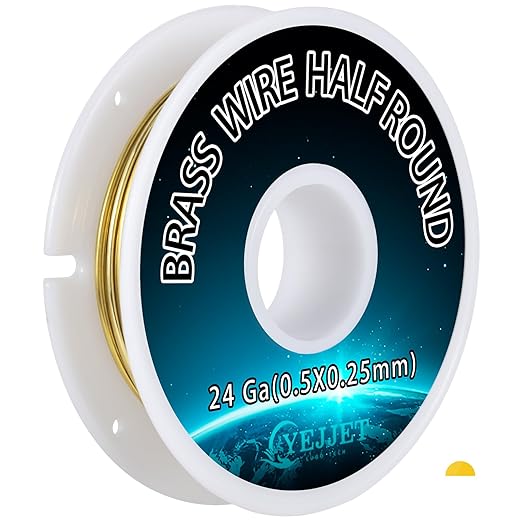 Ultra-Fine 24 Gauge Brass Wire Half Round 0.51x0.25mm - 1.3 oz 112 Feet for Detailed Jewelry, Clockmaking