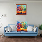 Stamped Cross Stitch Kits for Adults Beginners Pillow Needlepoint Kit with Embroidery Pattern Needlework Kit Prestamped Stitches Kit 11CT Cross Stitching-Colorful Tree 18x18 inch
