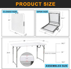 2-PCS 48" W x 24" D x 29.5" H - 4FT White Folding Table Heavy Duty Portable, Plastic Folding Utility Folding Table for Camping, Picnics & Parties