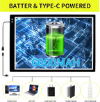 YINGWOND A1 Large Rechargeable Light Pad,Diamond Art Light Board with 3 Color Modes,6 Levels and Stepless Dimming,Battery Powered Light Box for Tracing,Diamond Painting,Drawing,Sketching