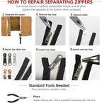Zipper Repair Kit (188 Pcs) - Universal Fixer for Luggage, Backpacks, Jackets, Coats & Boots Includes #3#5#8#10 Sliders, Zipper Pull Replacement, Stops & Repair Tool（Non-YKK Compatible）