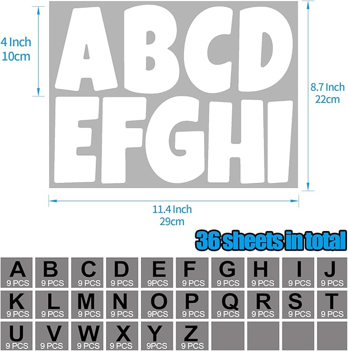 Bemeol Letter Stickers 351 Pieces 4 Inch Bulletin Board Letters Alphabet Cutout Letter for Bulletin Board Display Home Classroom School Decor(White)