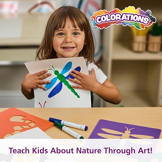 Colorations Garden Stencils, 12 Garden Designs, Made from Washable Plastic, 8 inches Each, Jumbo Size, Sturdy Stencils, Great for Creating Art, Kids Stencils, Stencils for Children