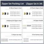 VICHERIA Zipper Repair Kit (45 Pcs), Universal Zippers for Sewing, Replacement Slider Pull Fix Kit for Jackets, Coat, Boot, Backpack, Purse (3#-B-9Pcs)