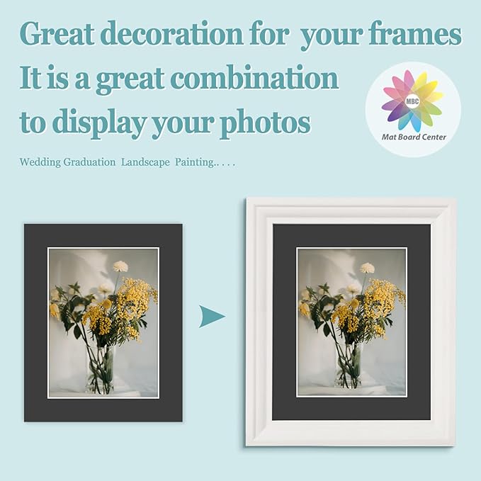 MBC MAT BOARD CENTER, 10 Pack 8x10 for 6x8 Black Picture Mats Frame Mattes, Bevel Cut, Acid Free, 4-ply Thickness