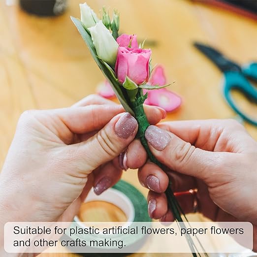 PATIKIL 24 Gauge 16" Floral Stem Wire, 100 Pcs Paper Wrapped Iron Artificial Flower Stem Accessories for DIY Bouquet Stem and Craft Decoration, Light Green
