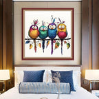 DMCXART Counted Cross Stitch Kits for Adults Needlepoint Kits Unprinted Cross Stitching Embroidery Kit 11CT Cross Stitch Supplies-Four Colorful Little Birds 18x18 inch