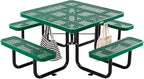 Global Industrial 46" Square Picnic Table, Expanded Metal, Green Thermoplastic Coating, Attached Benches, 1-1/2” Umbrella Pole Hole, Outdoor-Rated, 1000 lb Capacity