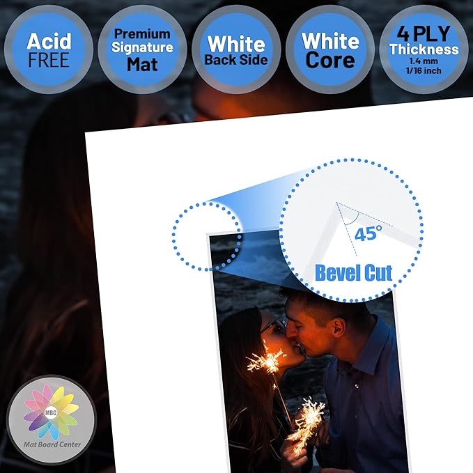 Mat Board Center, Pack of 10, 8x10 for 4x6 White Photo Picture Mats - Acid Free, 4-ply Thickness, White Core - for Pictures, Photos, Framing