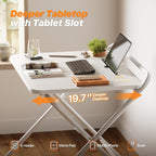 Huuger Folding Desk with 3-Level Adjustable Height and Tablet Slot, 24 Inch Foldable Computer Desk for Small Spaces, Space Saving, Writing Work Table for Home Office, Bedroom, Study, White