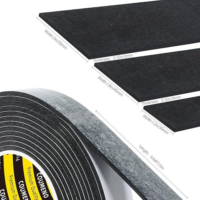 EVA Single-Sided Foam Tape, Single-Sided Sealing Strip Foam Pad Sponge Tape Window Weatherproof, Self-Adhesive Insulation Sealing Tape 2inX9.84FT