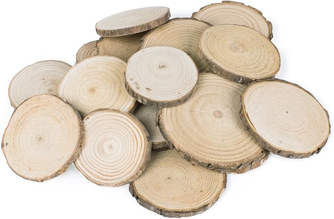 Super Z Outlet Mini Assorted Size Natural Color Tree Bark Wood Slices Round Log Discs for Arts & Crafts, Home Hanging Decorations, Event Ornaments (5-8cm, 20pcs)