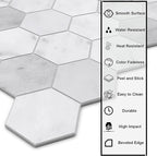 The Tiles Plaza 10-Sheet Peel and Stick Backsplash, Carrara White Hexagon Stone Composite Marble Looks Self Adhesive Wall Tile, Stick On Tiles for Kitchen Bathroom Shower, Cover 9 Sq Ft.