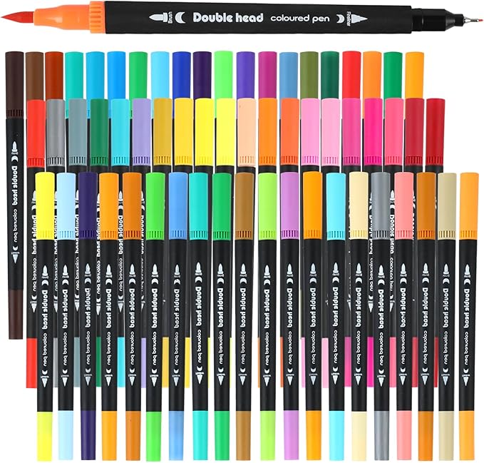 60 Colors Dual Tip Brush Pens, Fine Felt Tip and Brush Tips Colored Pens for Adults and Kids, Coloring Markers for Coloring Book Bullet Journaling Note Taking Hand Lettering