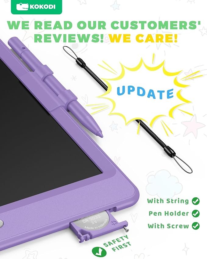 KOKODI LCD Writing Tablet, 10 Inch Colorful Toddler Doodle Board Drawing Tablet, Erasable Reusable Electronic Drawing Pads, Educational and Learning Toy for 3-6 Years Old Boy and Girls(Purple)
