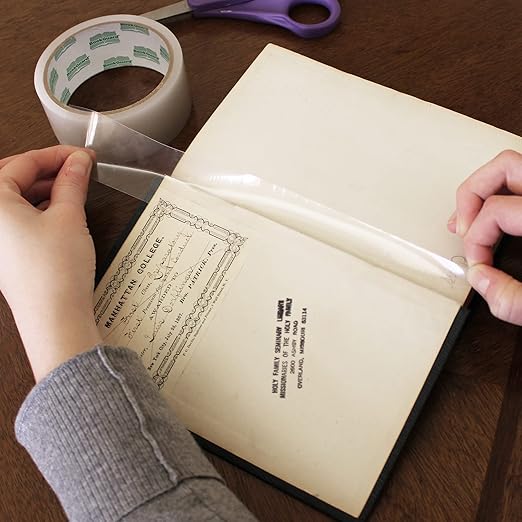 BookGuard 1.5 Inch Transparent Bookbinding Tape, Ideal for Book Repair and Library Supplies, Stretchable and Clear - 15 Yards Librarian Tape Clear