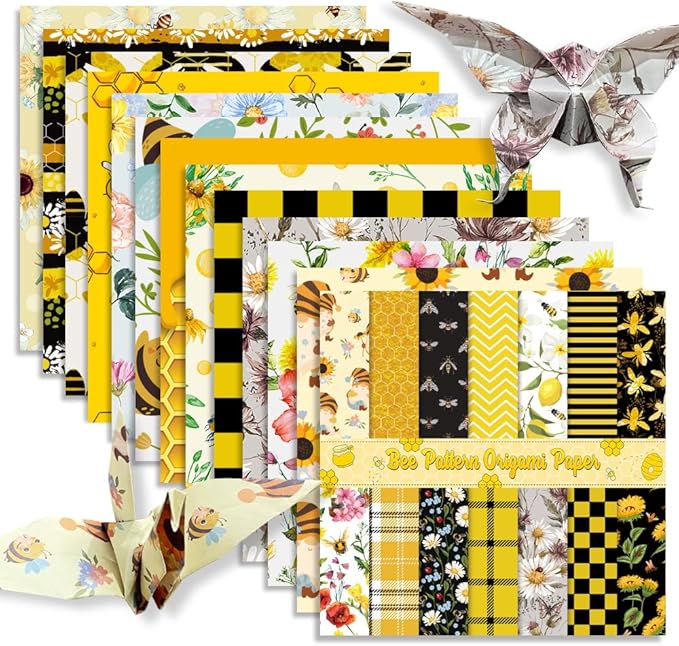 Square Origami Paper 6x6 Double Sided 50 Sheets 50 Colors 70GSM Origami Kit Japanese Chiyo Easy Fold Arts Crafts DIY Handwork Beginner Bee